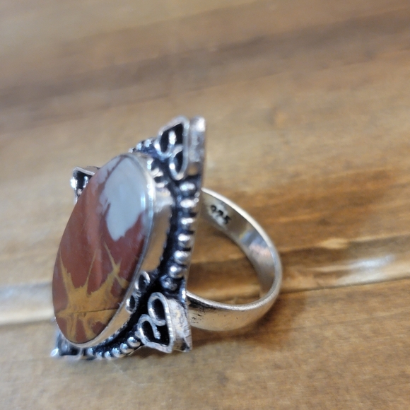 Red Mookaite Jasper Ring Size 5.5 Silver Hand Crafted Native Jewelry Women Boho - Picture 2 of 4